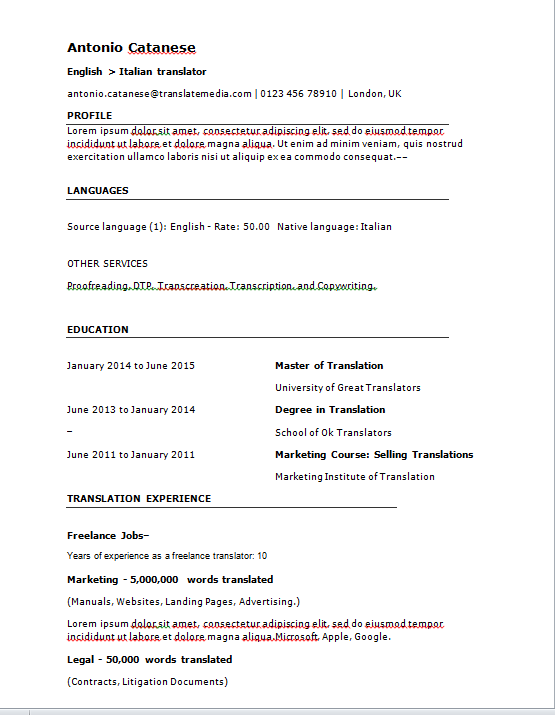 curriculum vitae translate malay